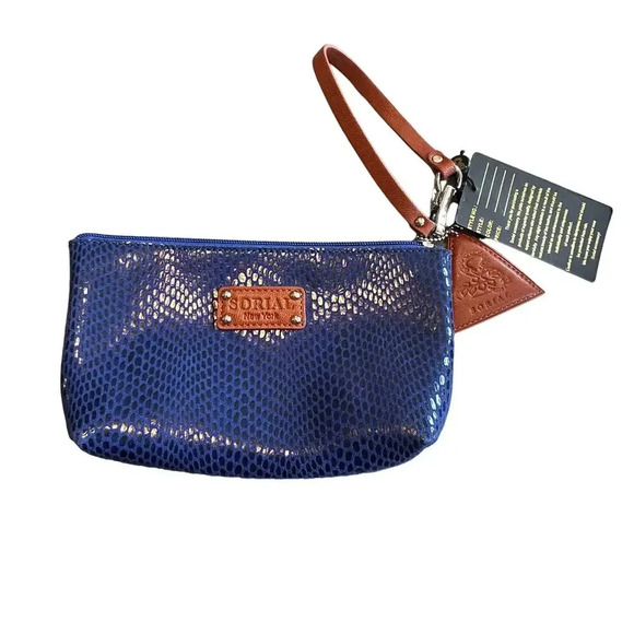 Sorial New York Cobalt Blue Snake Skin Wristlet Clutch Purse Vegan Leather New - Picture 1 of 7